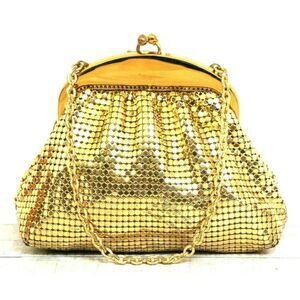 Whiting & Davis GOLD MESH FRAME KISS LOCK CHAIN STRAP MINI PURSE HANDBAG WALLET